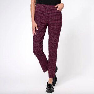 Susan Graver Petite Printed Textured Woven Ankle Pants , Wine more options a6105